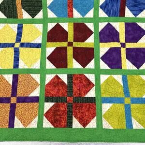 Handmade Small Throw Lap Quilt 46”x46” Country Charm Geometric Colorful